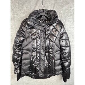 GUESS Women's Puffer Jacket Full Zip Quilted High Neck Shiny Black‎ Coat